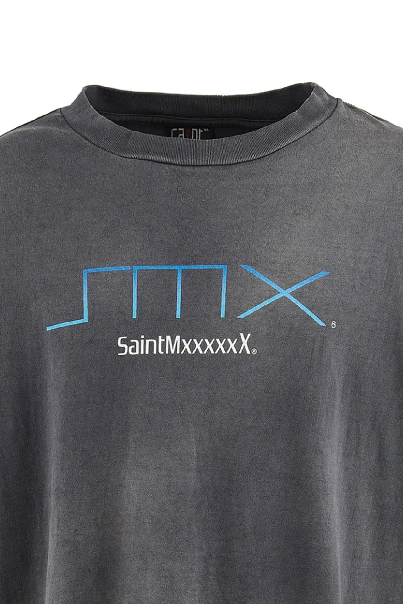 SAINT Mxxxxxx SM6 TEE/BLK latest model SM6 basic LOGO printed TEE, washed black S-XL, garment dyeing, heavy washing to make old, hanging holes, highly restored original printing, correct with anti-counterfeiting angel mark